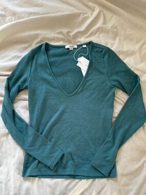 Vince Deep Teal Long-Sleeve V-Neck Top
